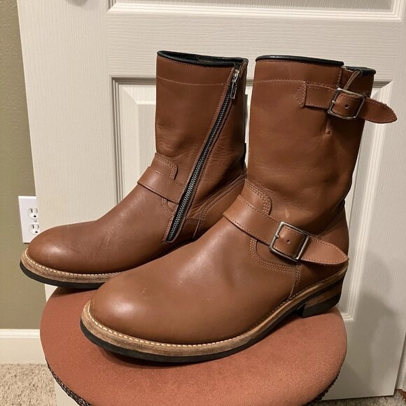 ENGINEER BOOTS Made in USA Biker PATRICK WINGET Vibram Soles BROWN - Sz 12 Nice! - Picture 1 of 12